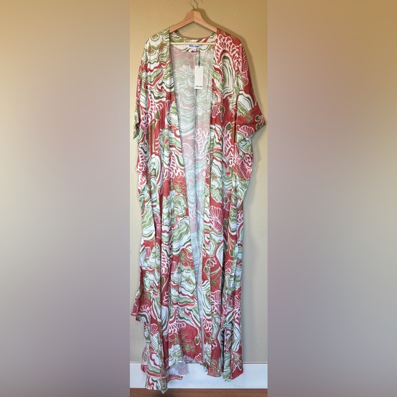 Andrea Iyamah Gamba Abstract Mushroom Red Cream Patterned Kimono NWT O/S - Picture 2 of 9
